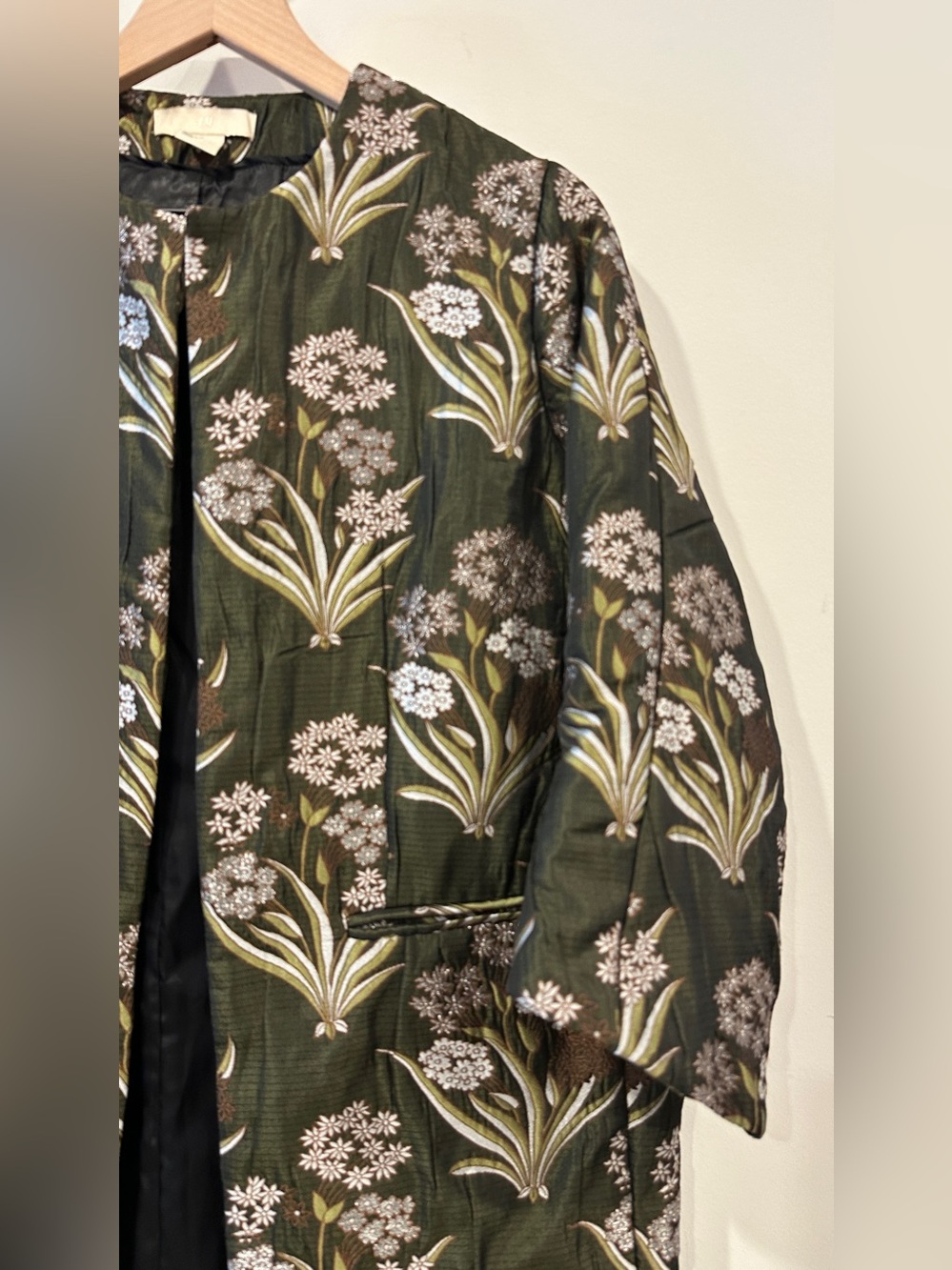 H&M Jacquard Floral Cocoon Open Front Jacket Coat Size 4 - Picture 6 of 11